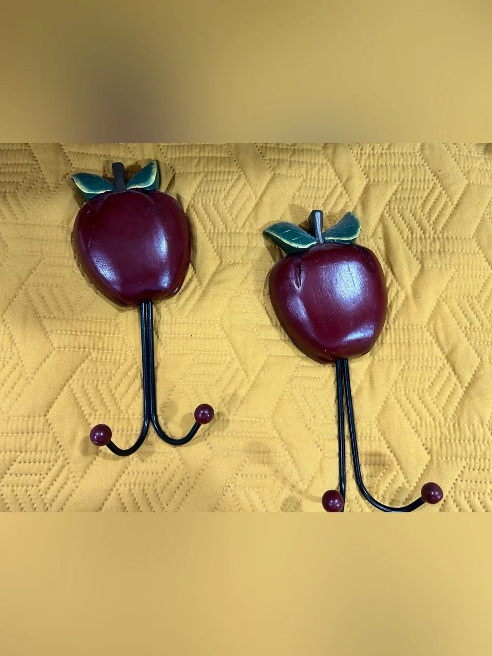 Vintage Country Apple Wooden Wall Hooks - Pair
